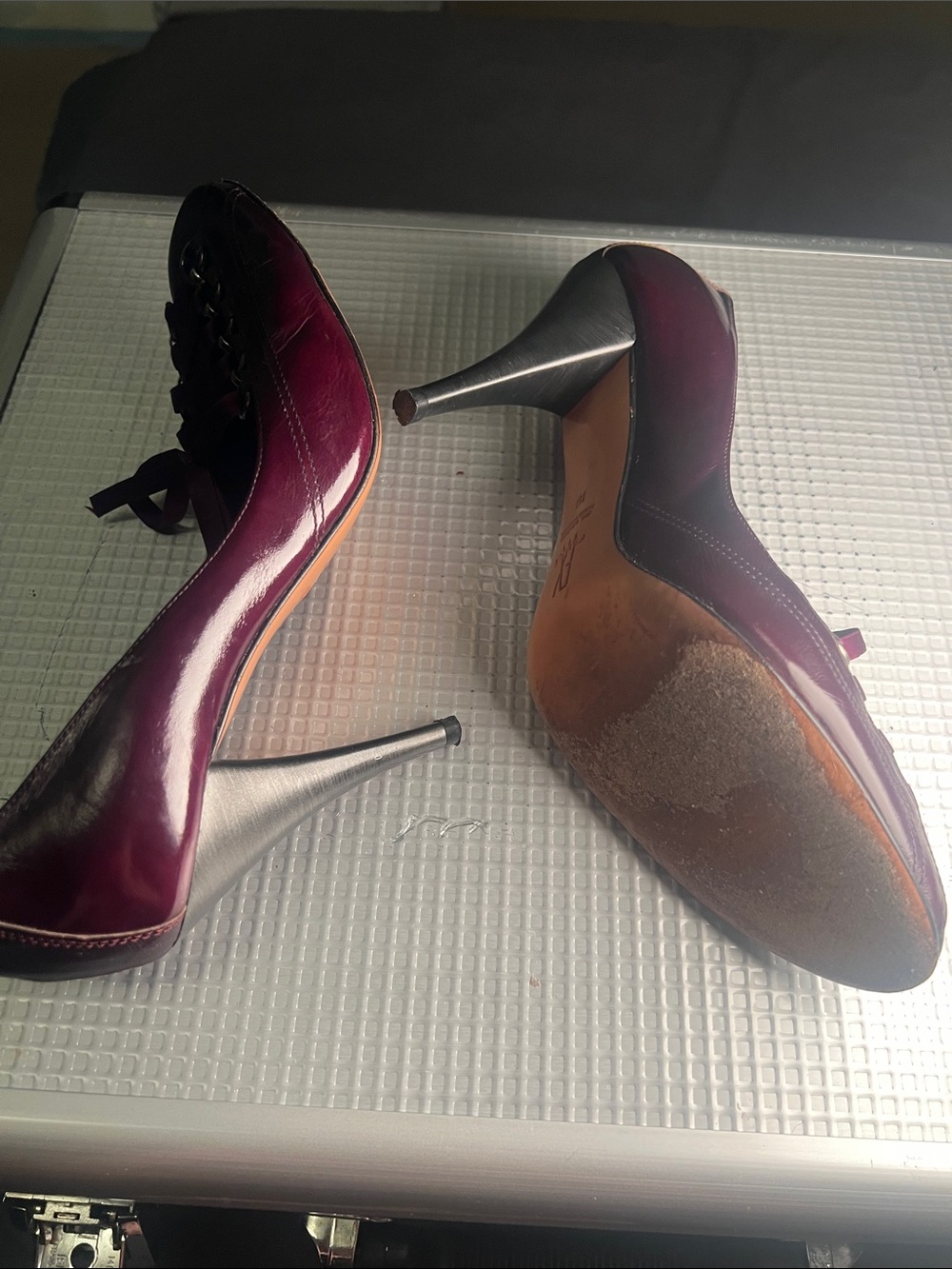 Lux Burgundy Satin Lace-Up Pointed Heels - Picture 5 of 6